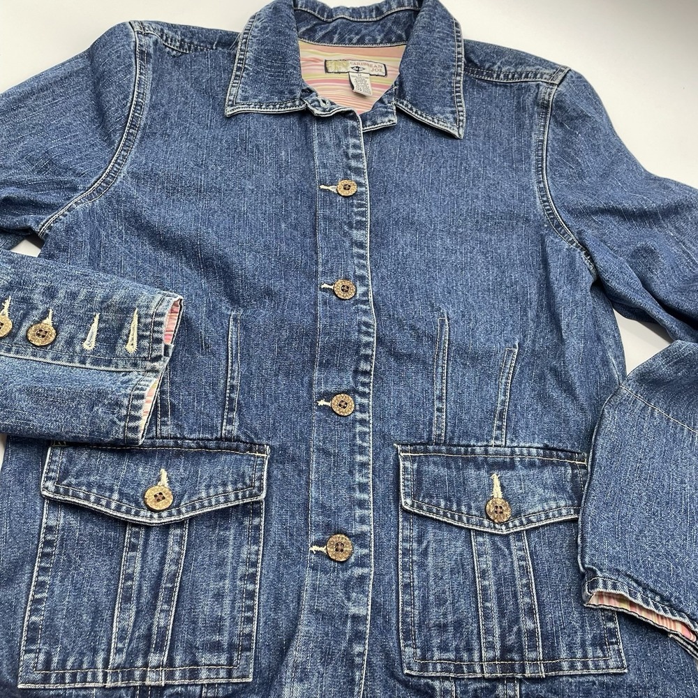 Caribbean Joe Women's Vintage Denim Jacket Button Down Medium - Picture 2 of 7